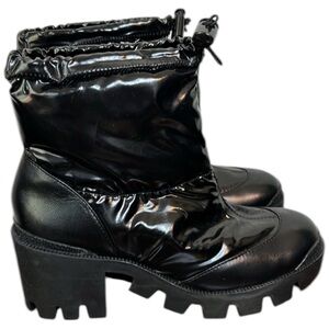 Schutz Joseane Nylon Shiny Patent Chunky Lug Sole Bootie Size 5